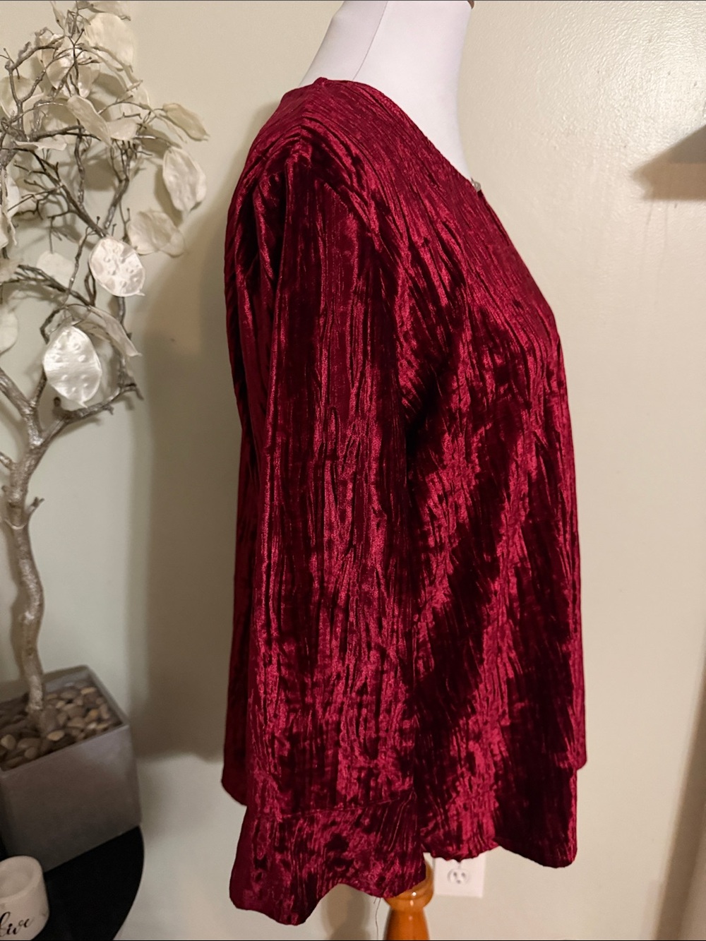Alfred Dunner Crushed Velvet Tunic Top - Wine - Picture 3 of 7